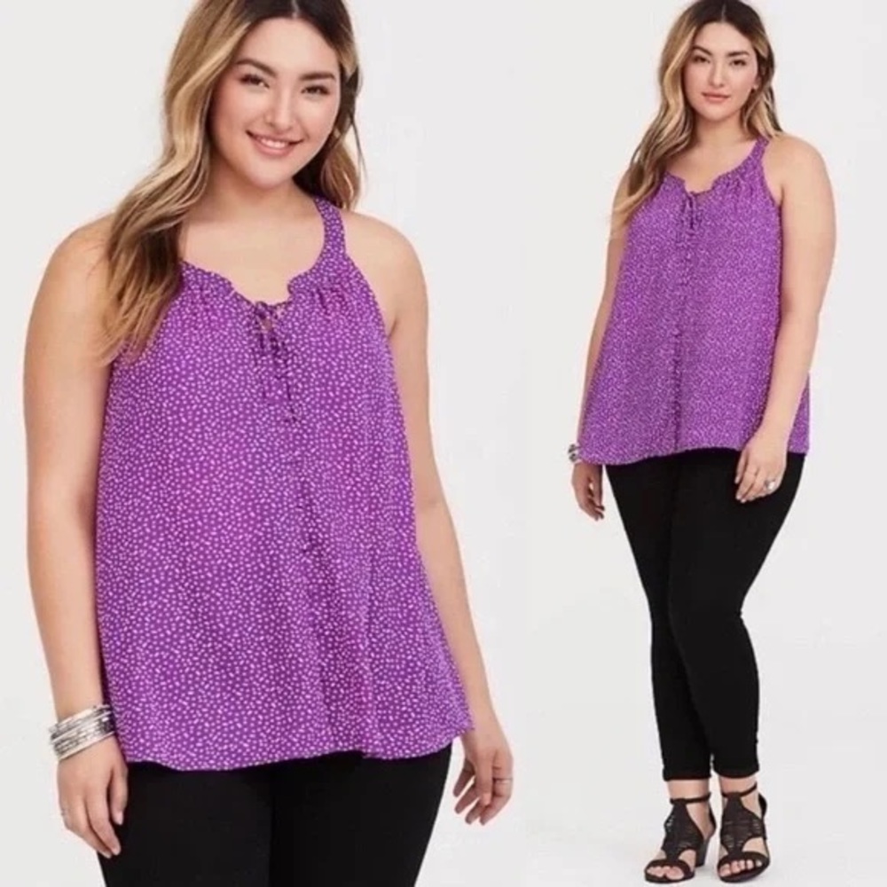 Torrid Purple Dotted Split Neck Georgette Tank